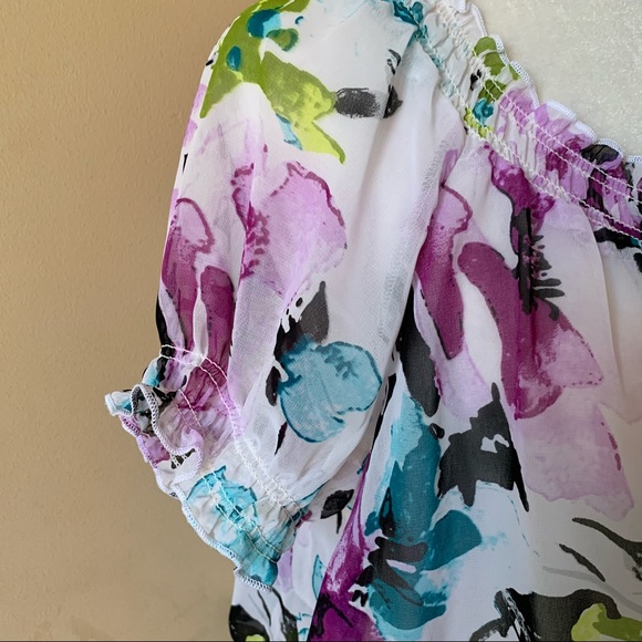 I.N. Studio Large White Purple Flower Shirt Top - Picture 3 of 4